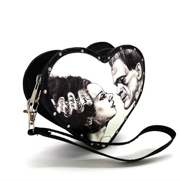 Frankenstein with Bride Glow in the Dark Heart Shape Wristlet Wallet - Picture 1 of 2